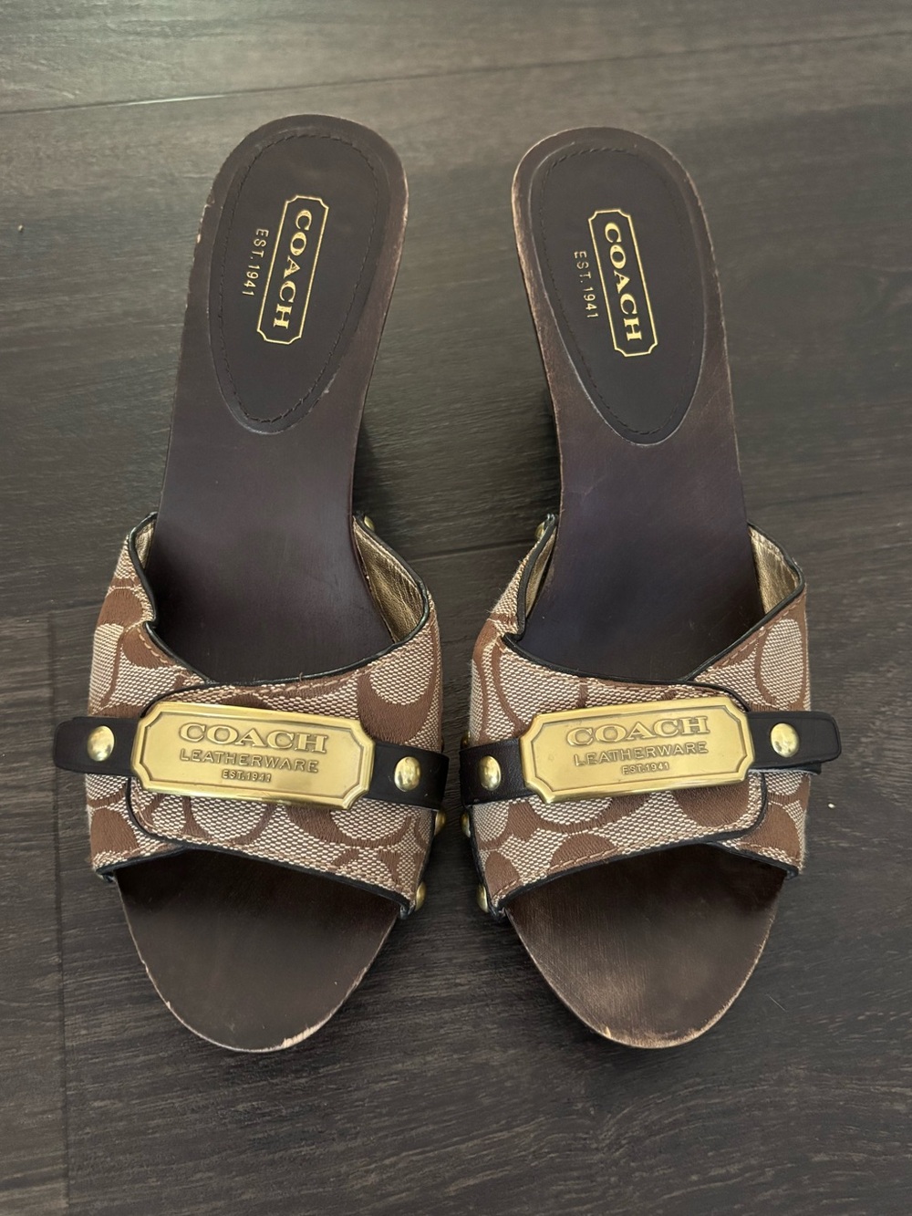 Vintage 90s Y2K COACH Abella Heels Sandals Signature Brass Monogram 8